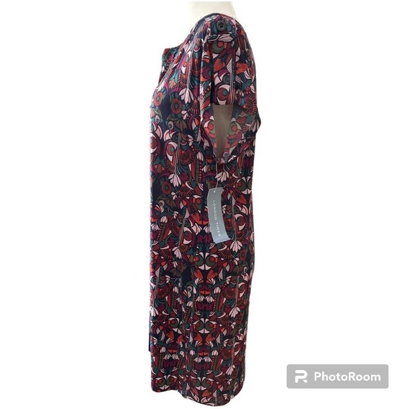 London Times Women's Stretch Short Sleeve V-Neck Shift Dress Navy Size Medium - Picture 5 of 8